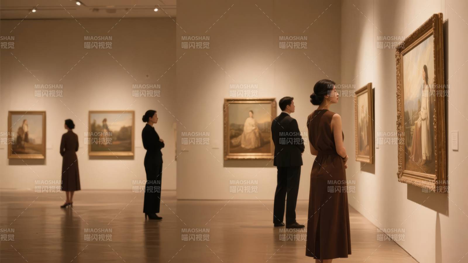 美术馆内静赏画作图片