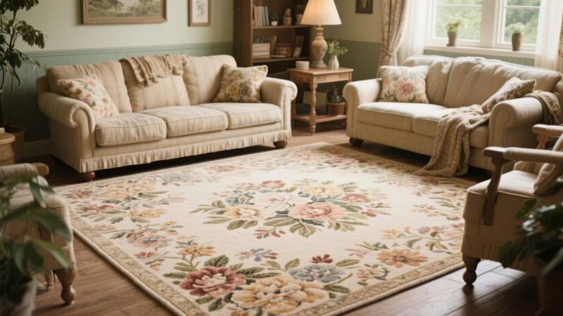 温馨客厅花卉地毯图片