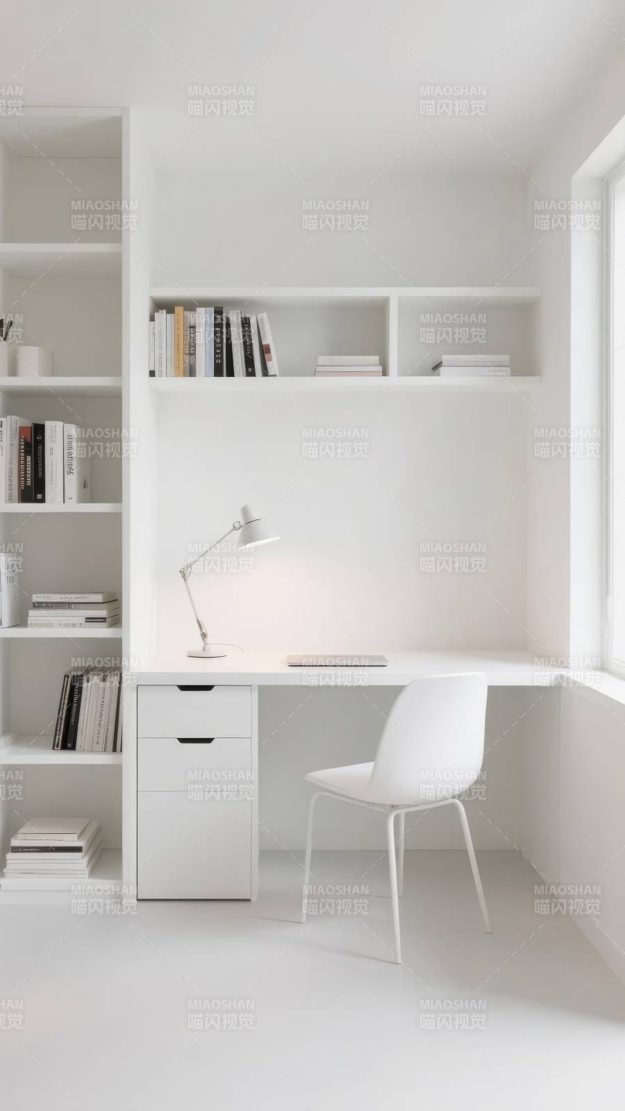 简约白色书桌角落图片