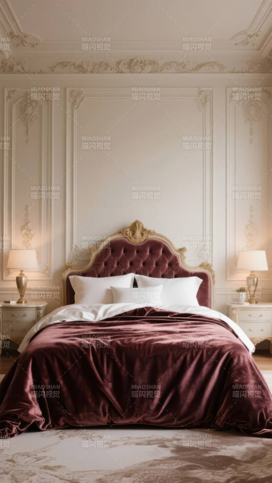 奢华卧室 典雅红床图片