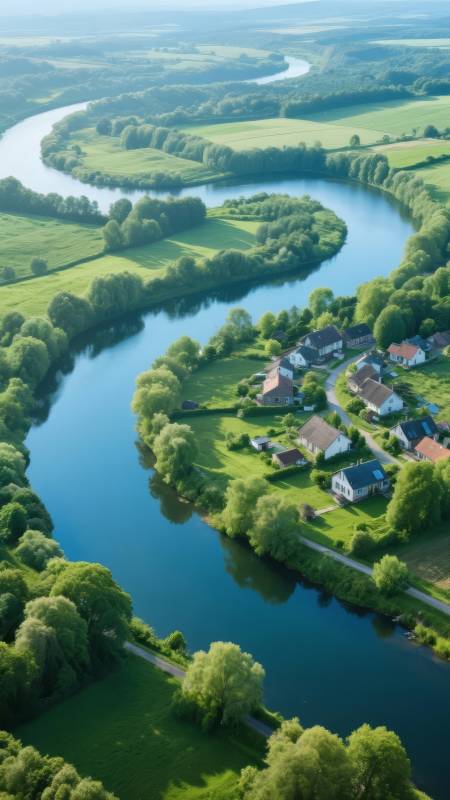 河湾绿洲村落图片