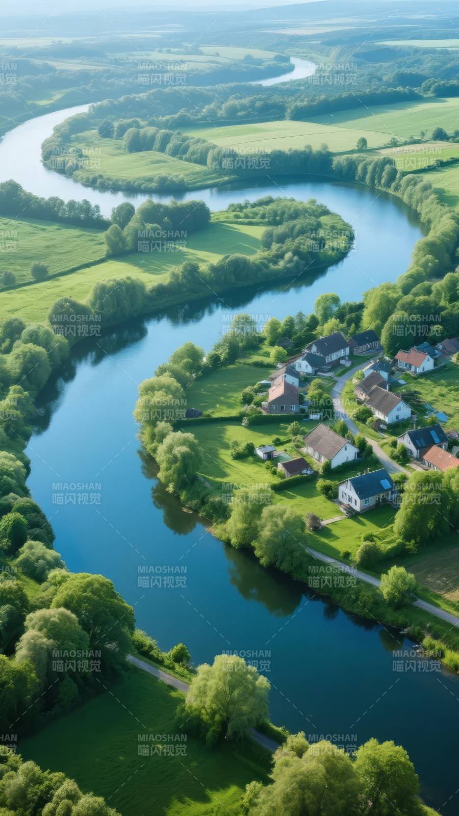 河湾绿洲村落图片