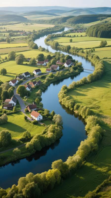 河畔田园风光图片