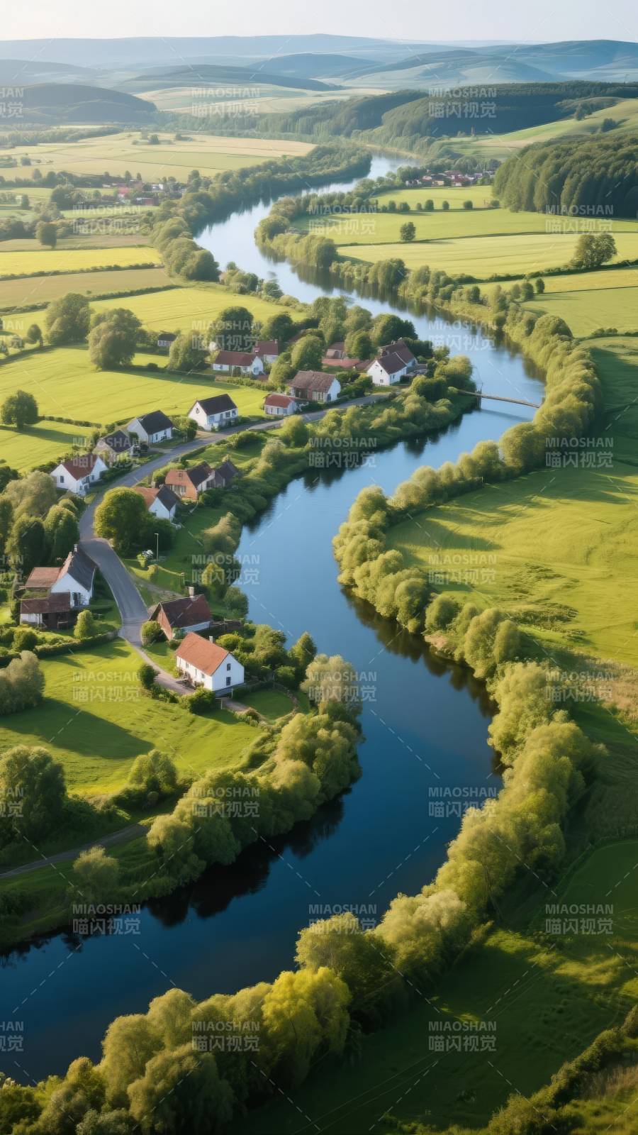 河畔田园风光图片