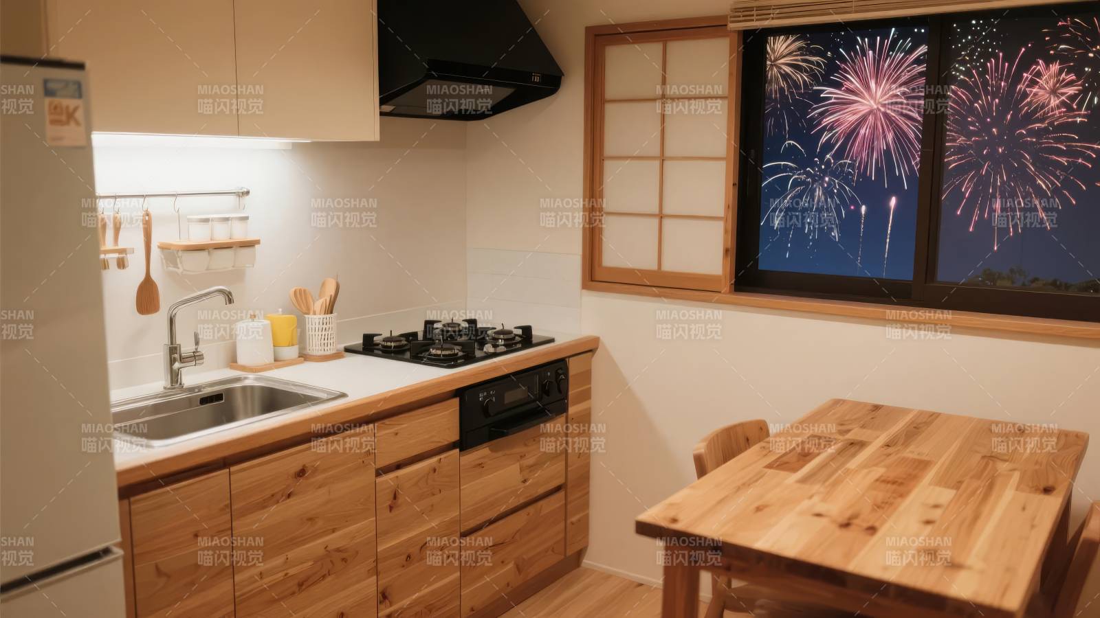 烟火映照的温馨厨房图片