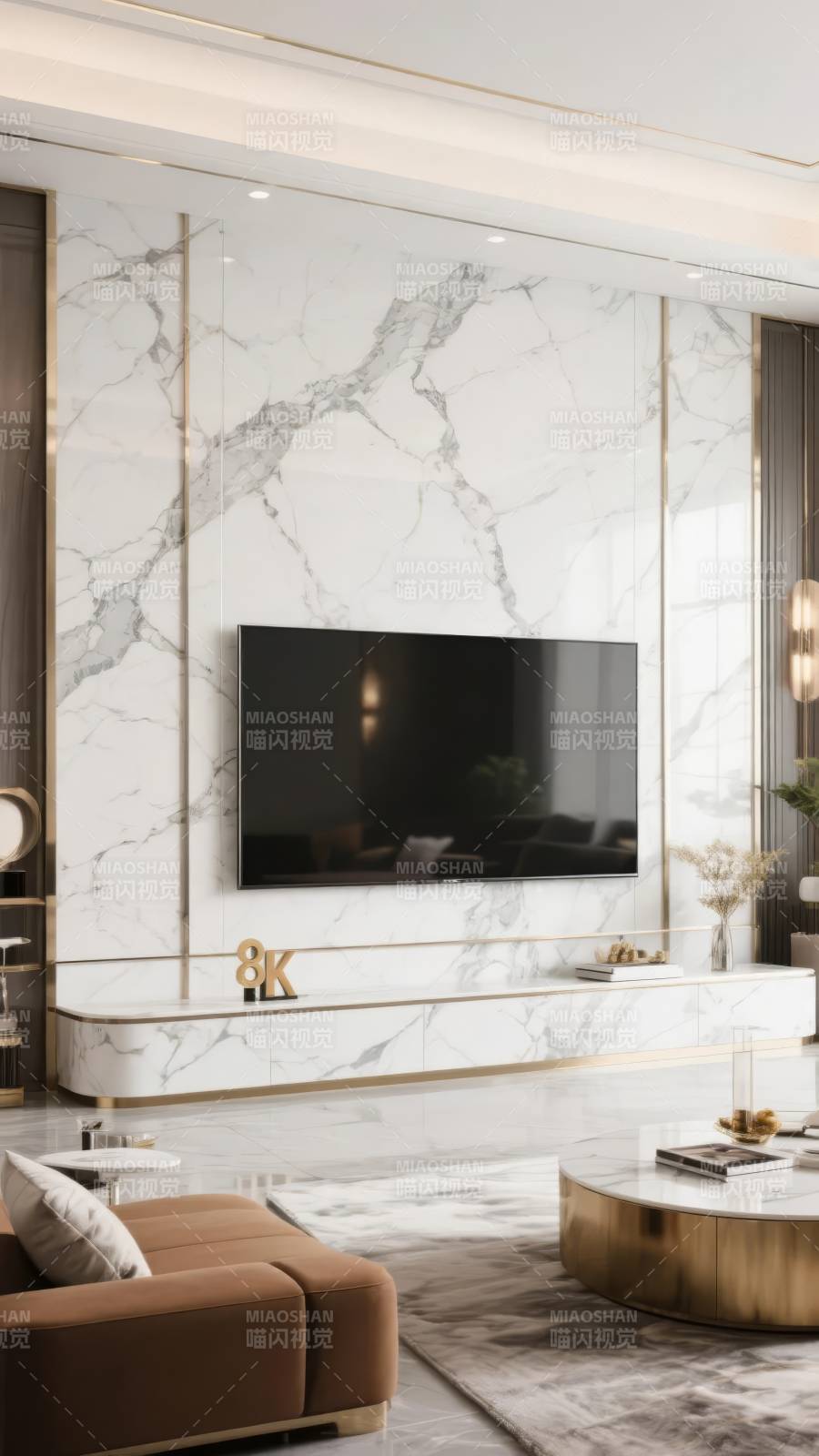 现代客厅大理石电视墙图片