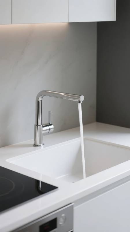 现代厨房水龙头特写图片