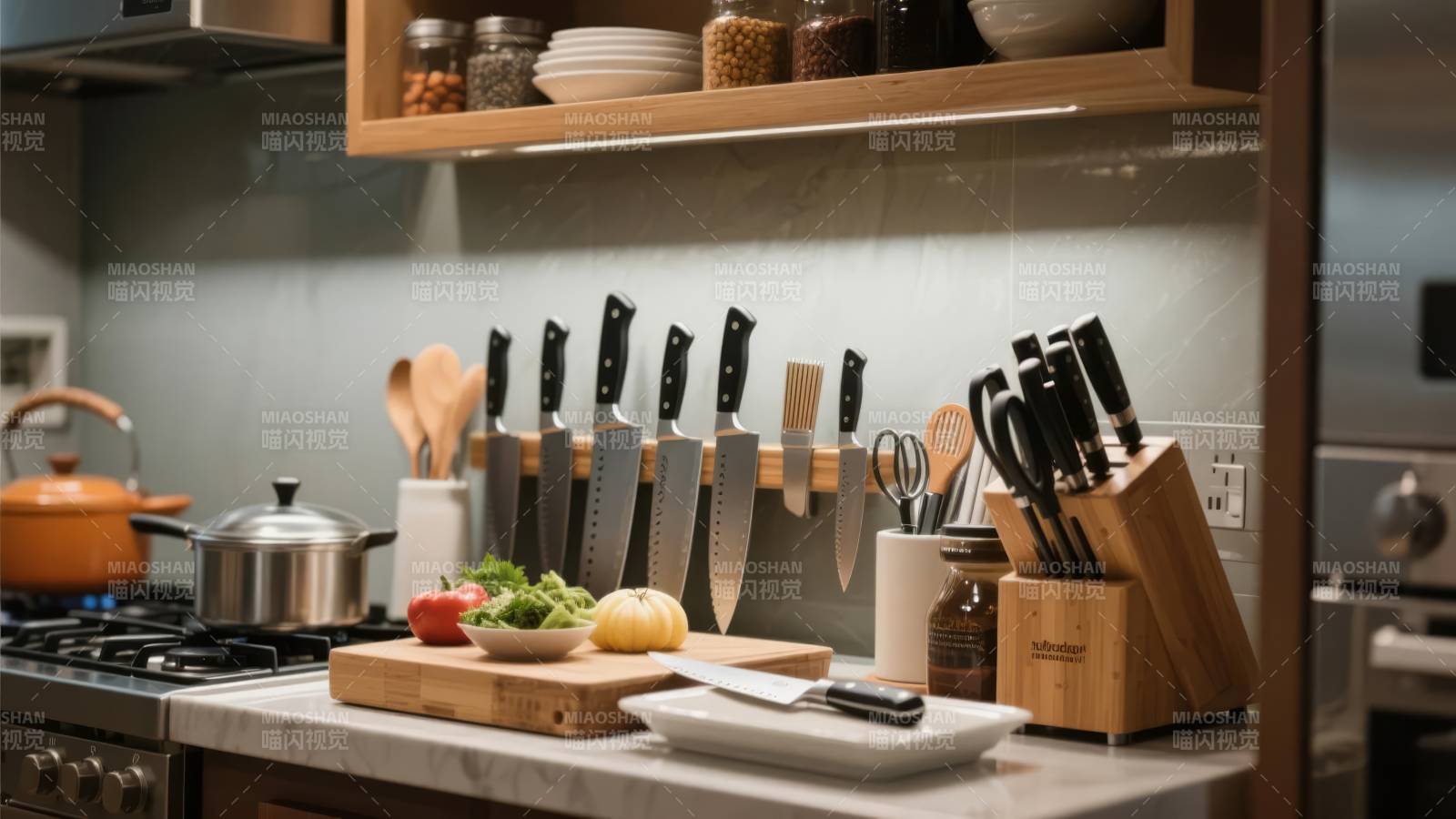 厨房刀具陈列图图片