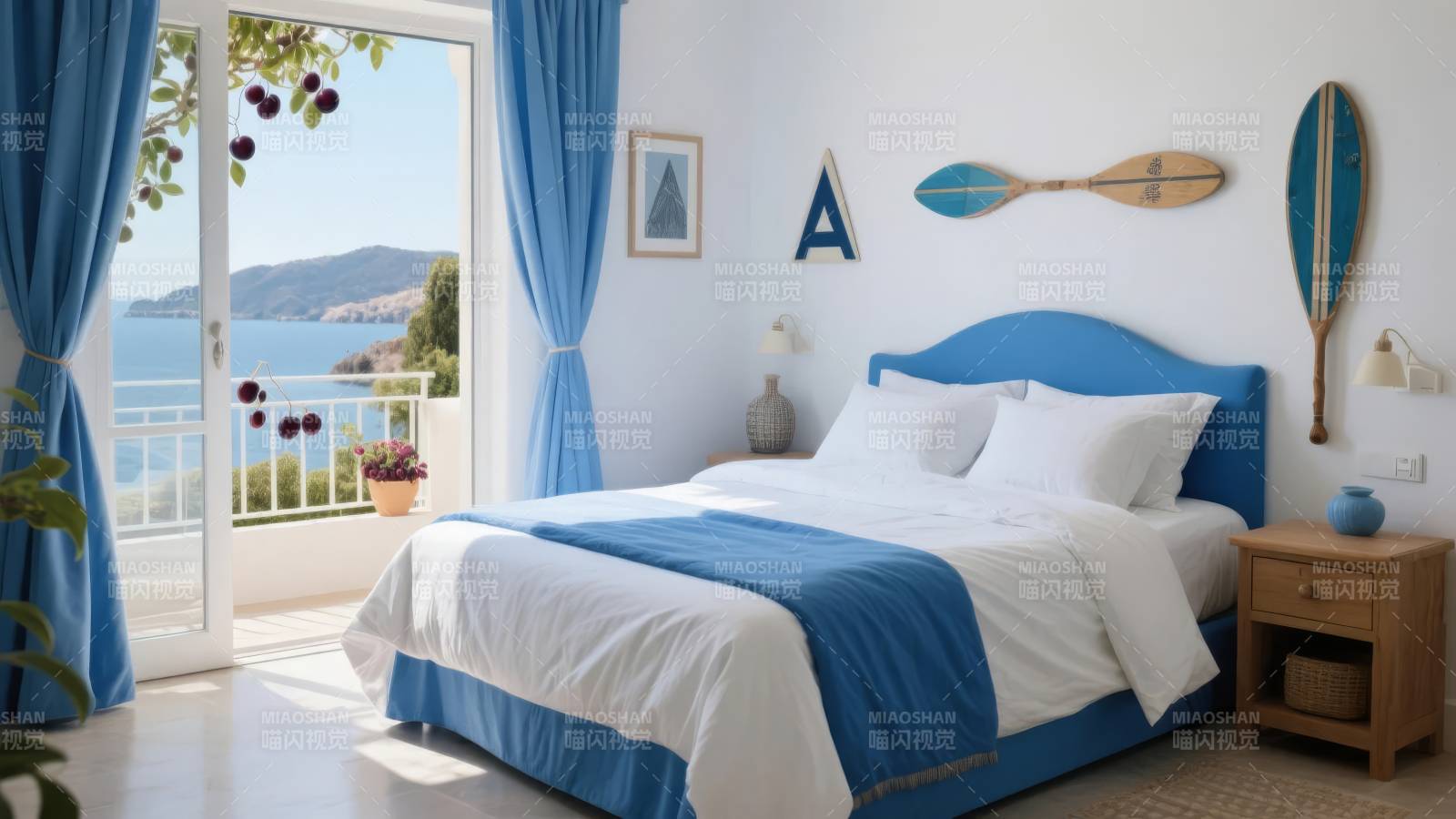 蓝色海滨卧室图片