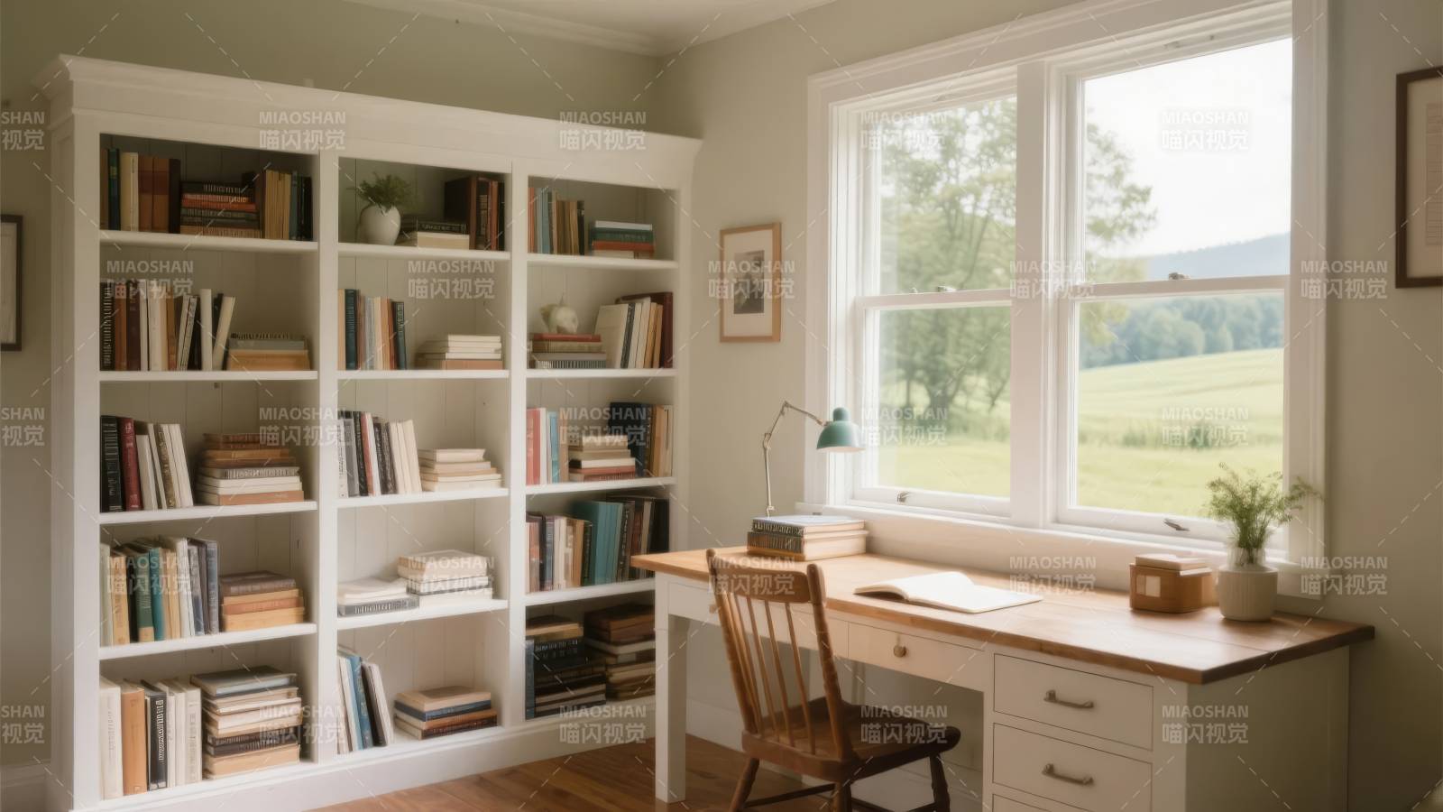 明亮书房 书架满载图片