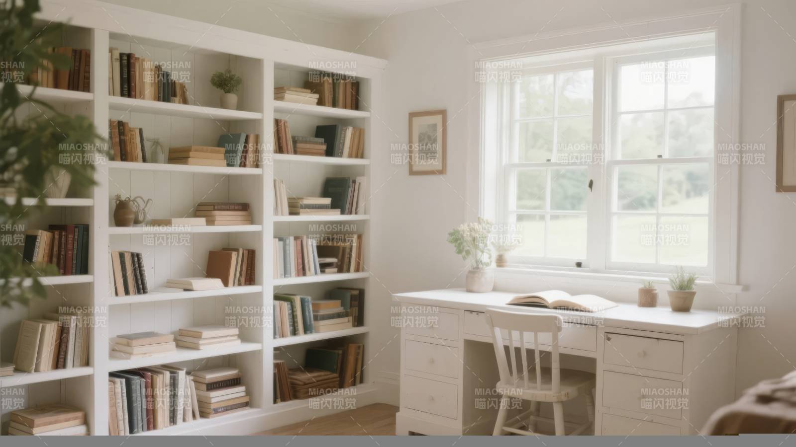 明亮书房 书架满墙图片