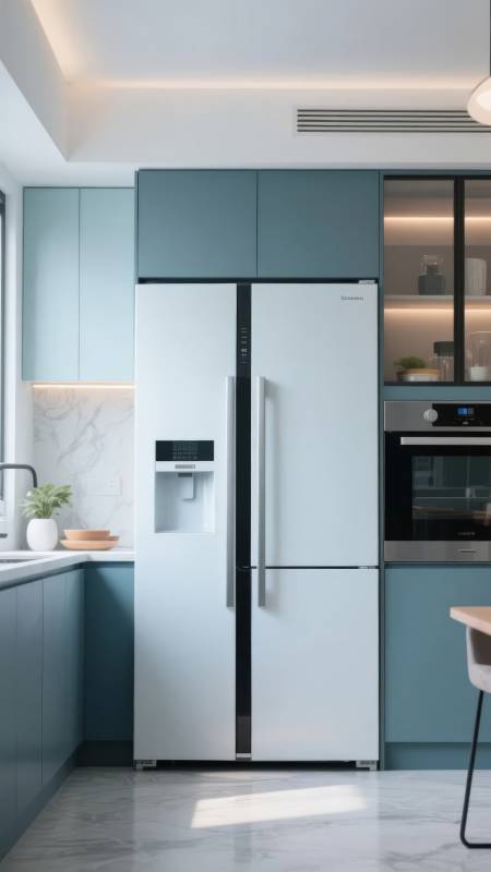 现代厨房冰箱特写图片