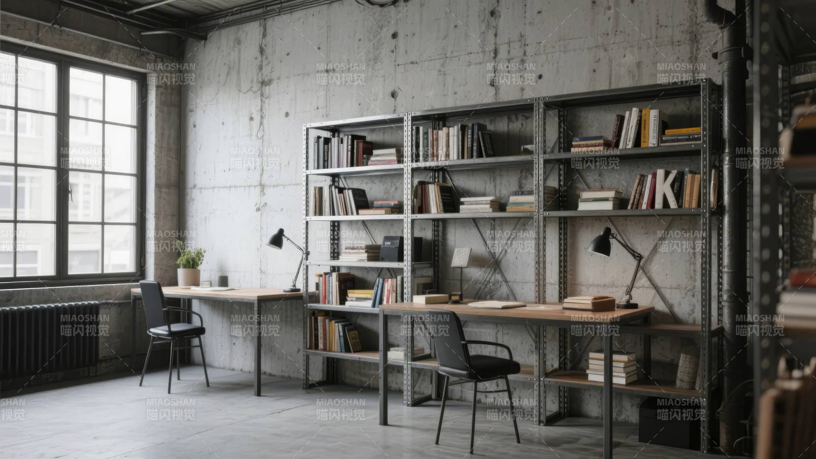 工业风书房一角图片