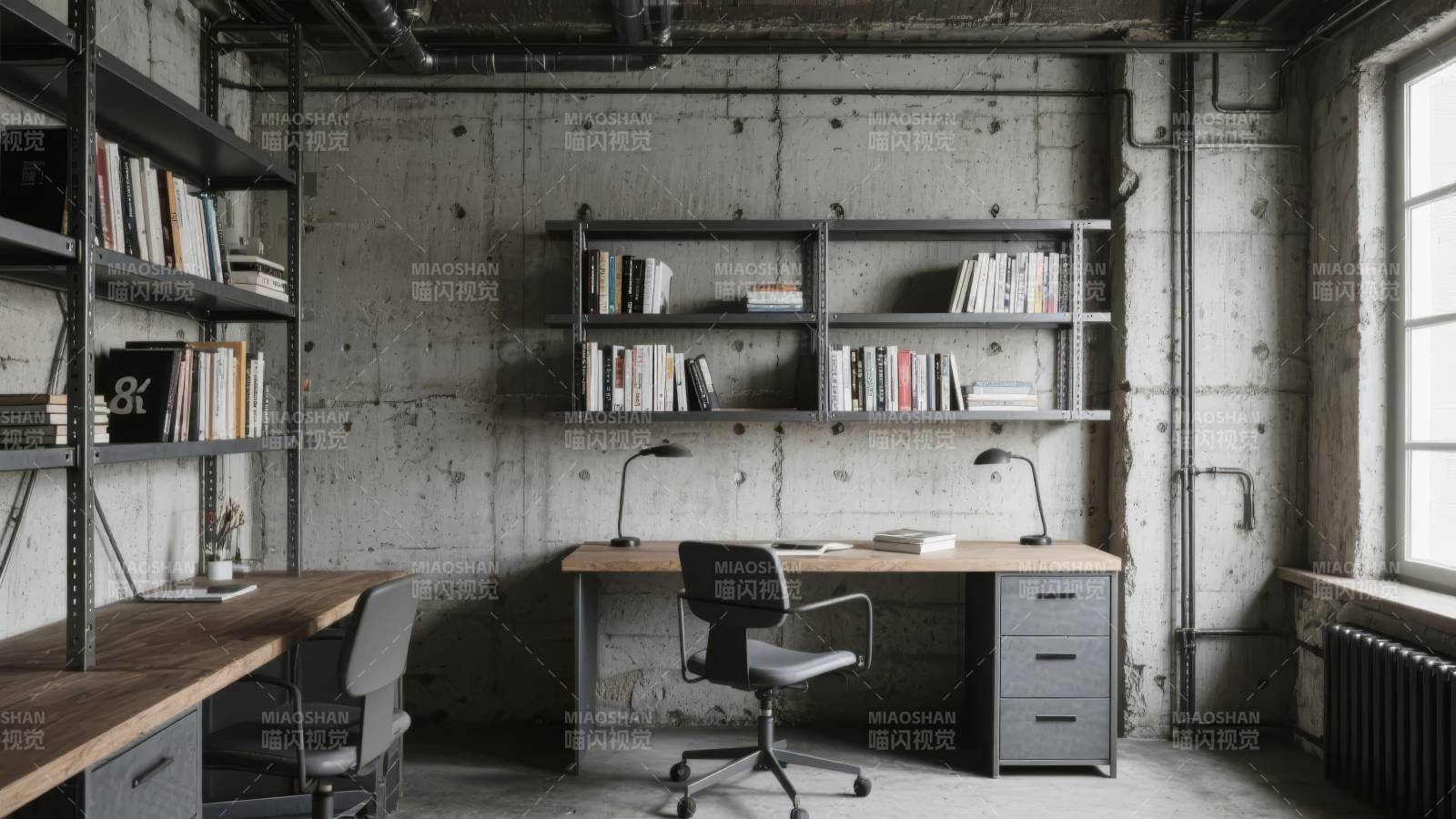 工业风书房一角图片