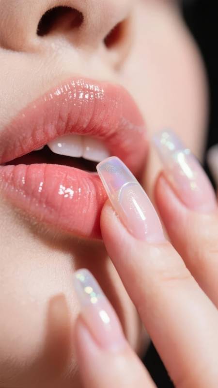 唇光美甲特写图片