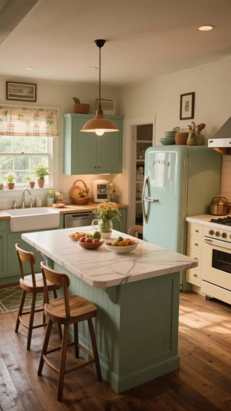 复古绿厨房 温馨雅致图片