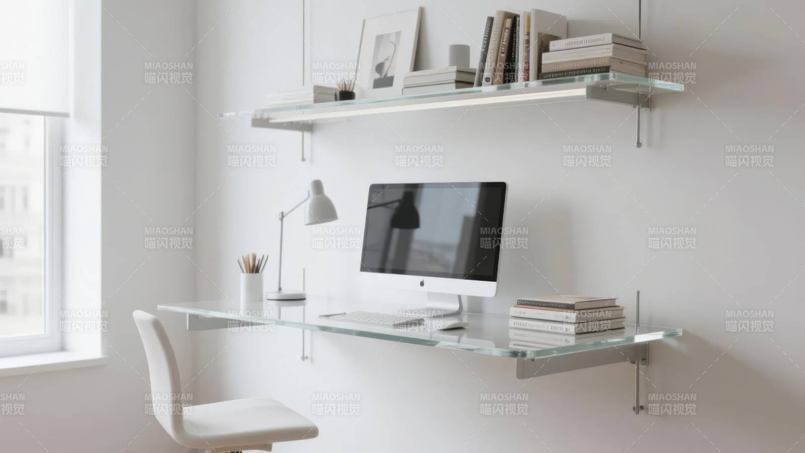 简约玻璃书桌设计图片