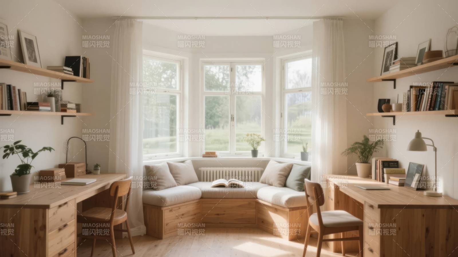 温馨木质书房角落图片