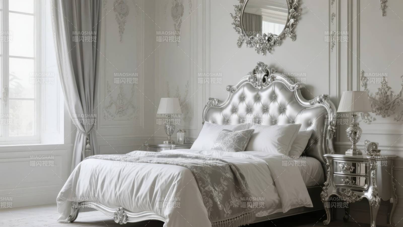 奢华卧室 银白典雅图片