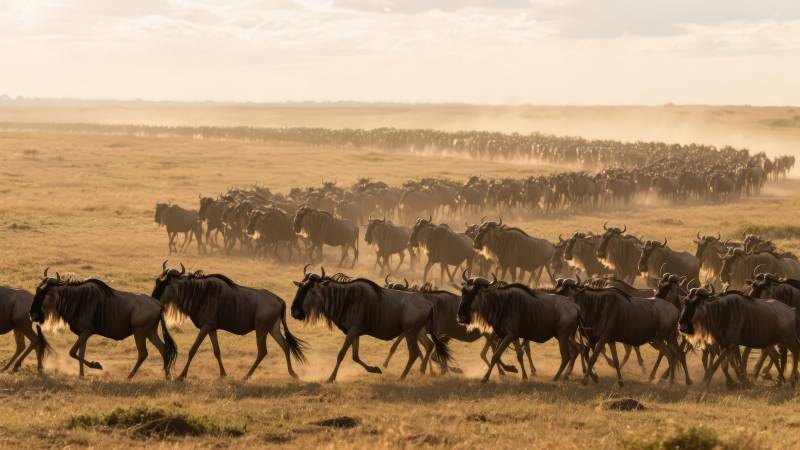 角马群奔腾草原图片