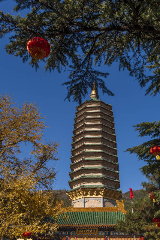 八大处佛牙舍利塔秋景图片