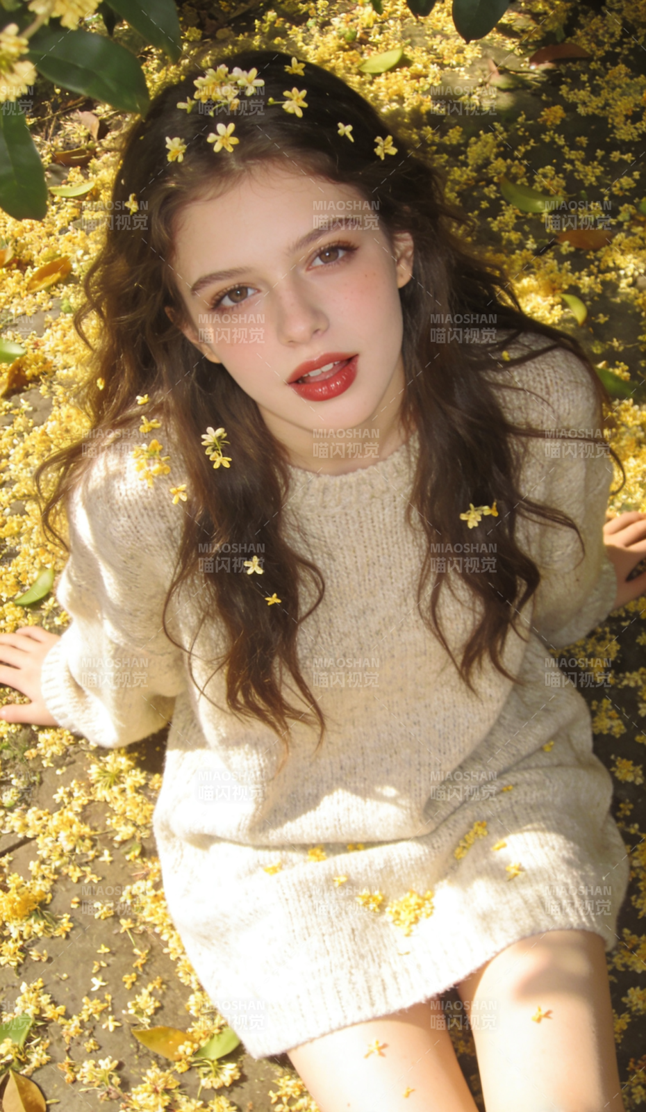 花间少女静谧时光图片