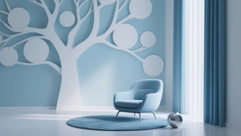 蓝调树影静谧空间图片