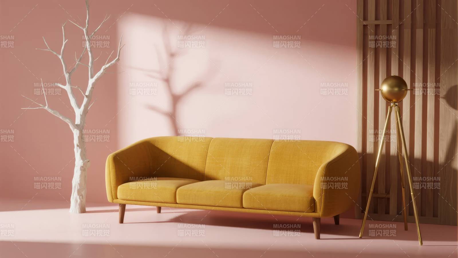 黄沙发静谧空间图片