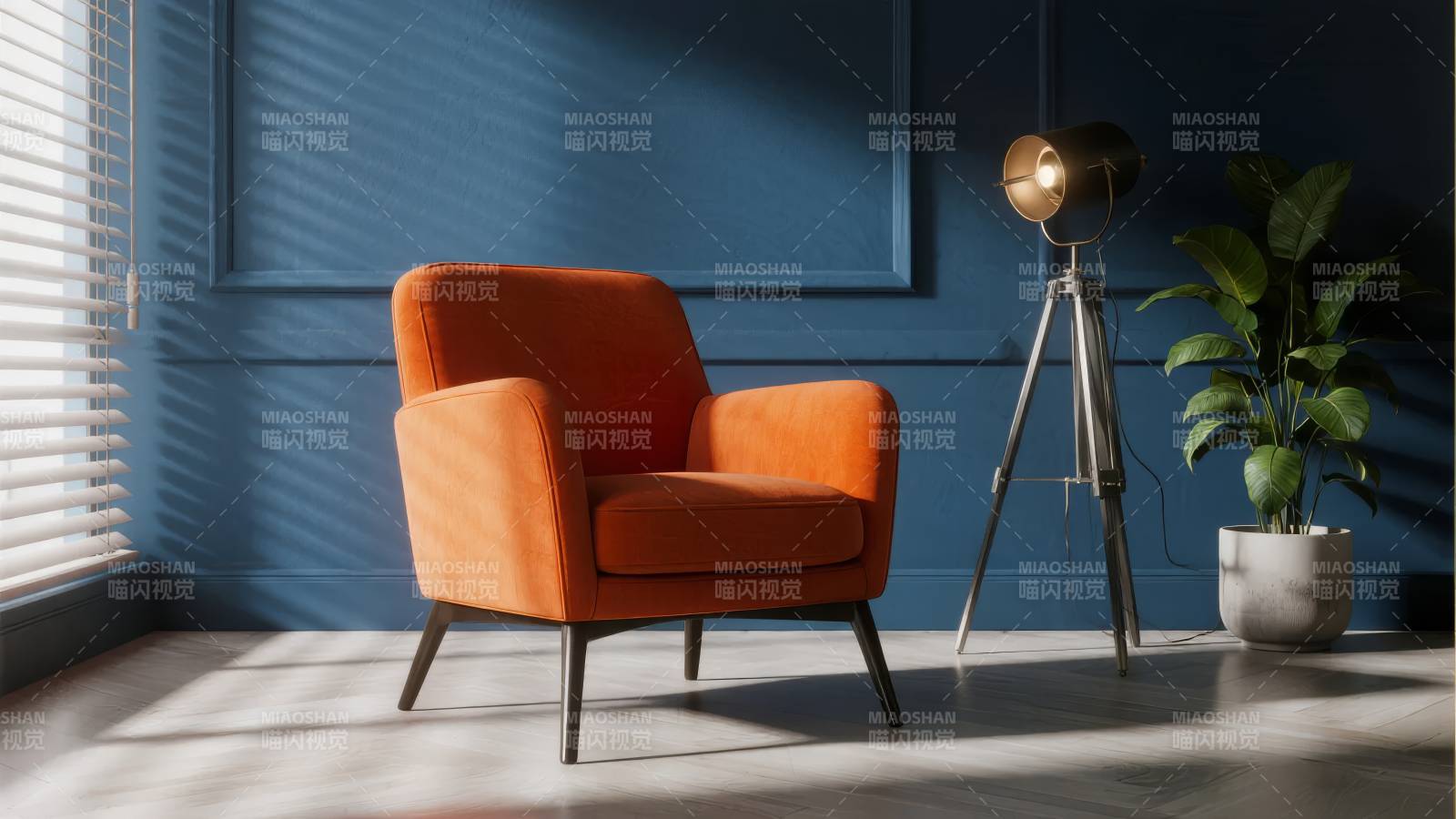 橙色沙发静谧角落图片