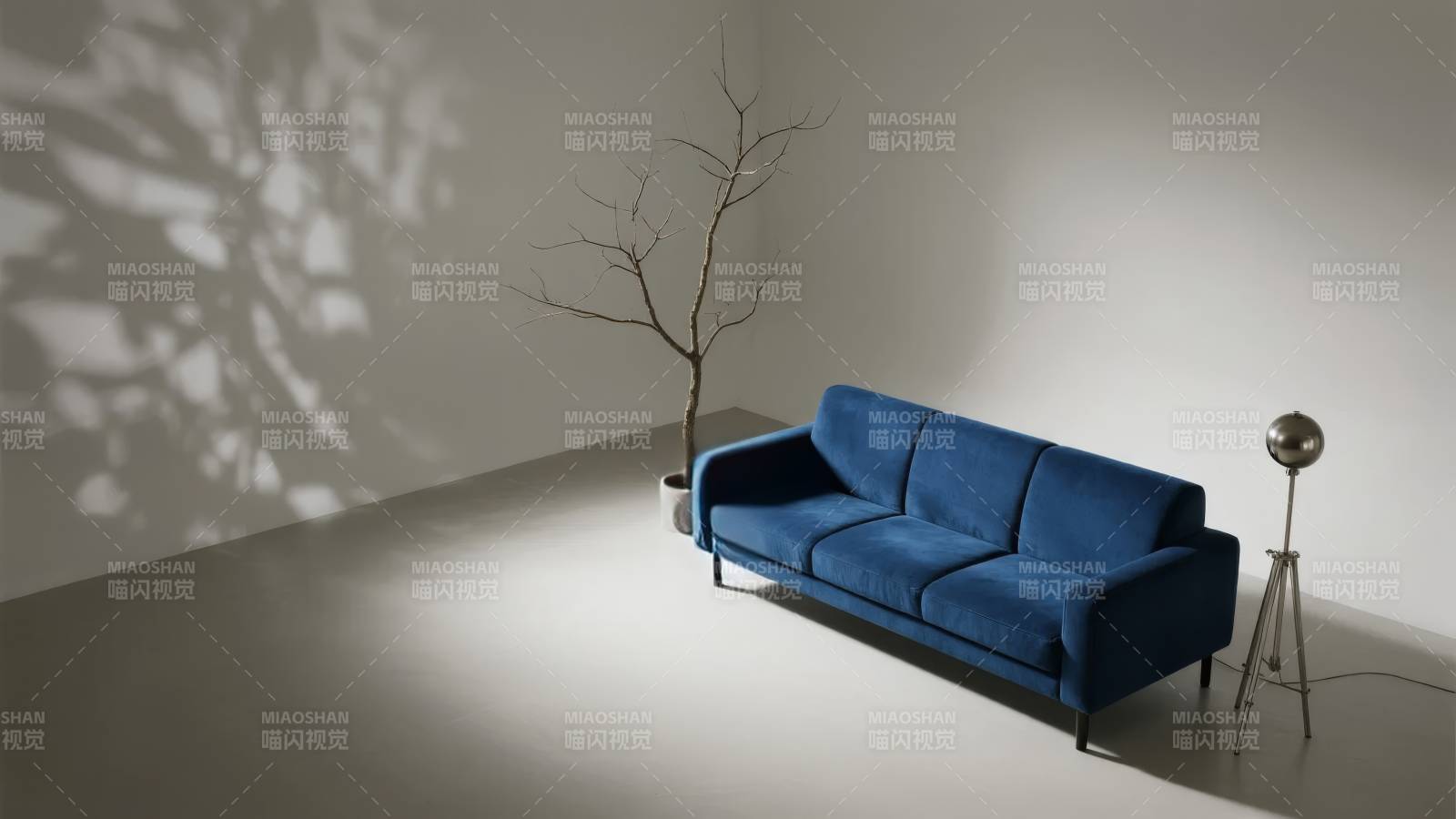 蓝沙发静谧空间图片