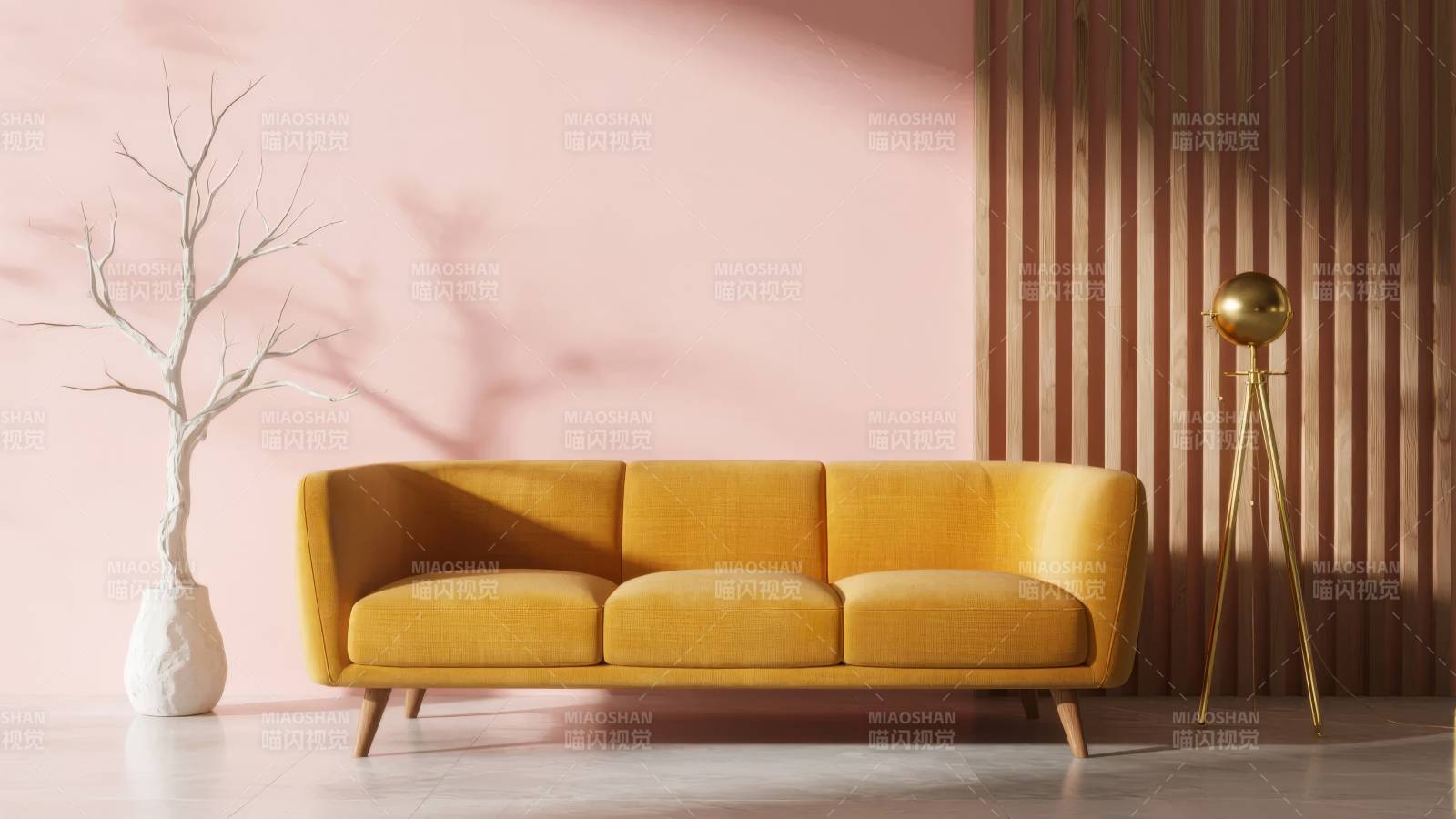 暖阳下的黄色沙发图片