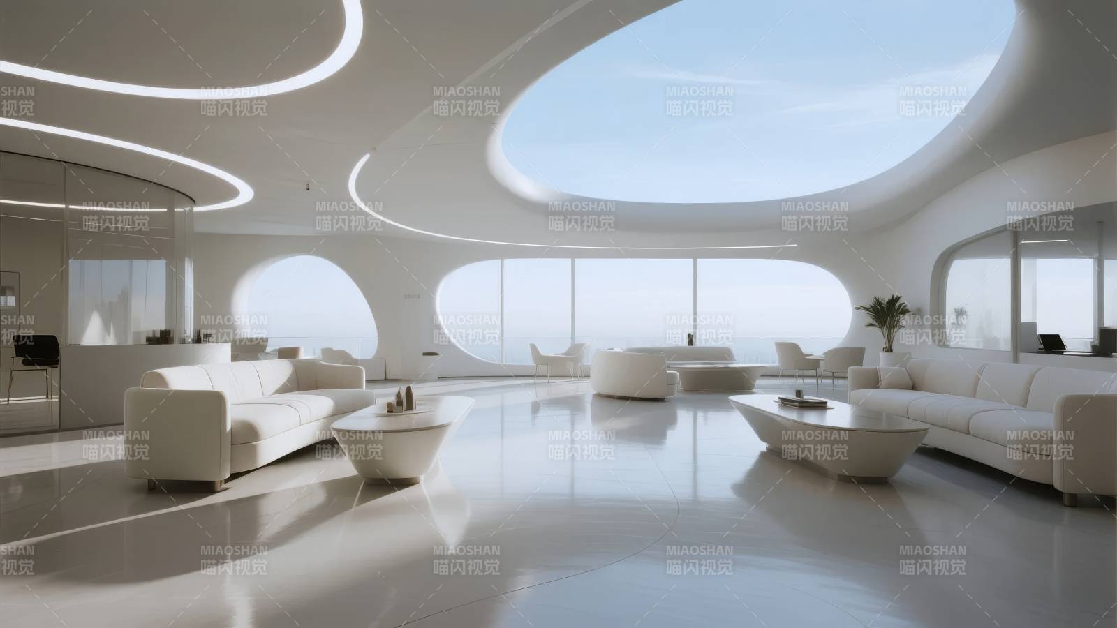 未来感白色客厅图片