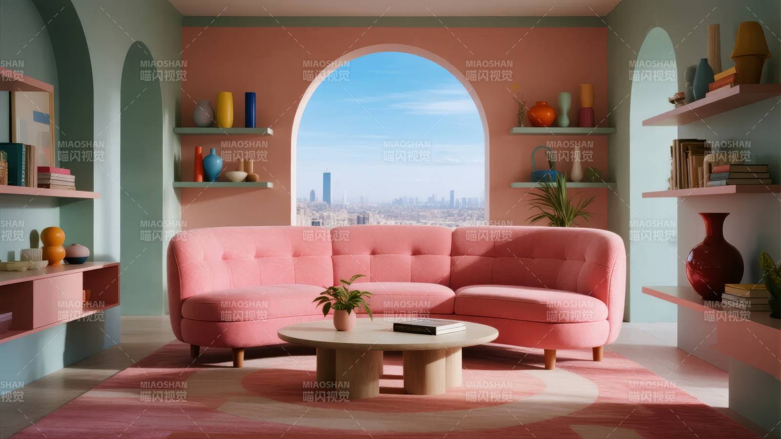 粉红客厅 梦幻城市景图片