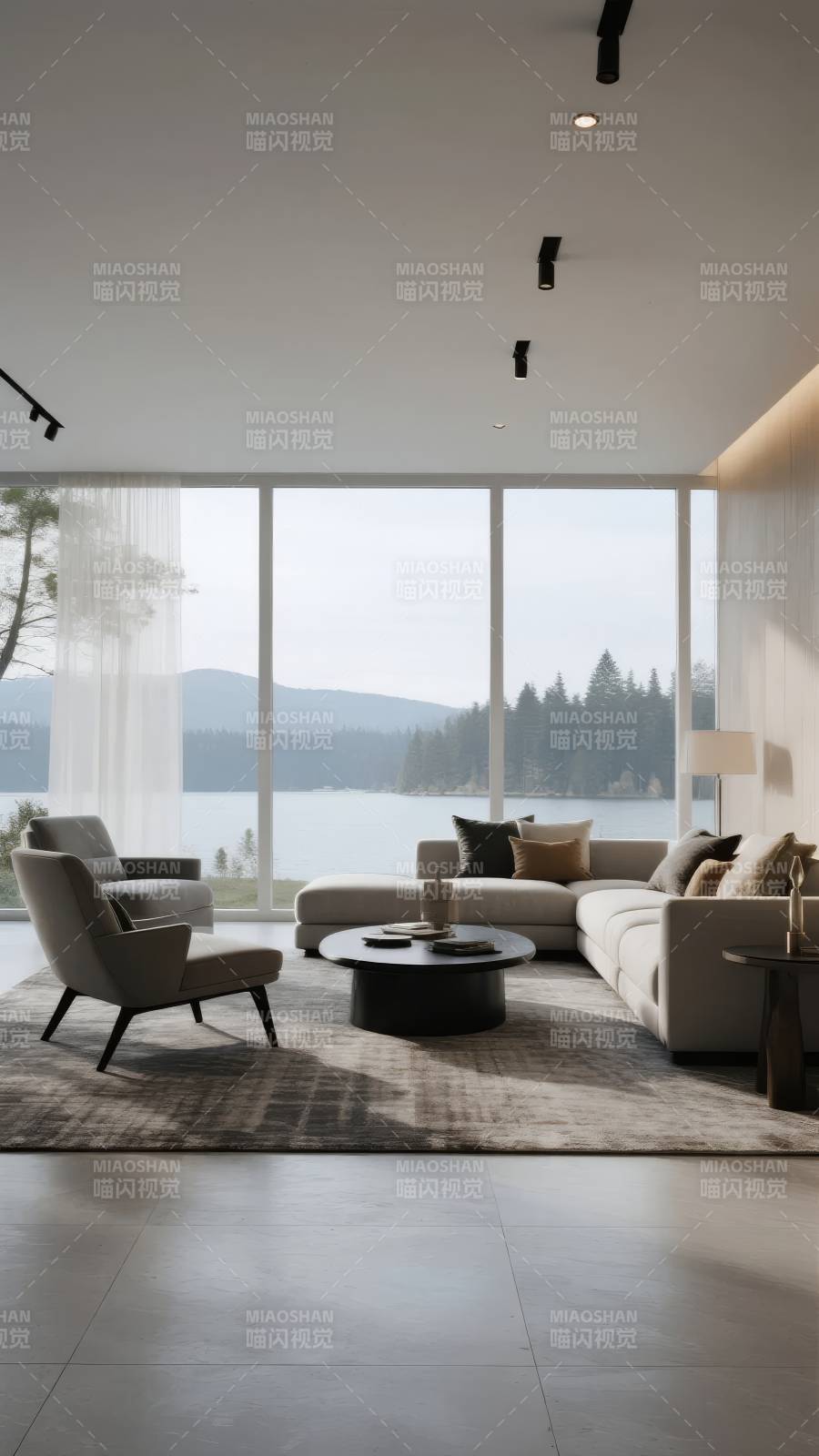 湖景现代客厅图片
