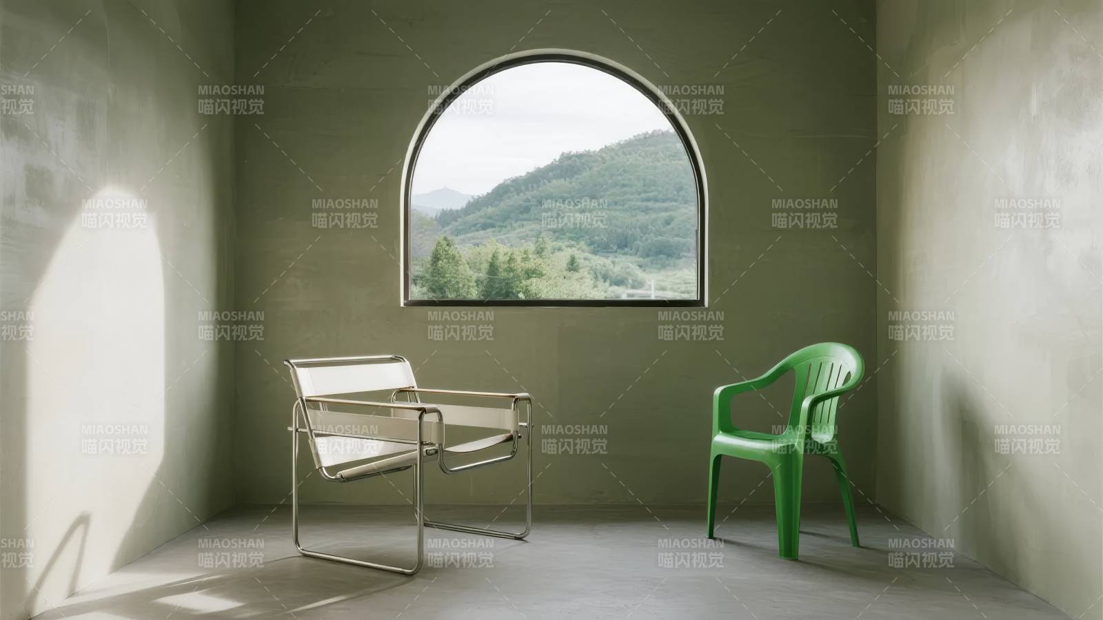 窗边两椅静谧景图片