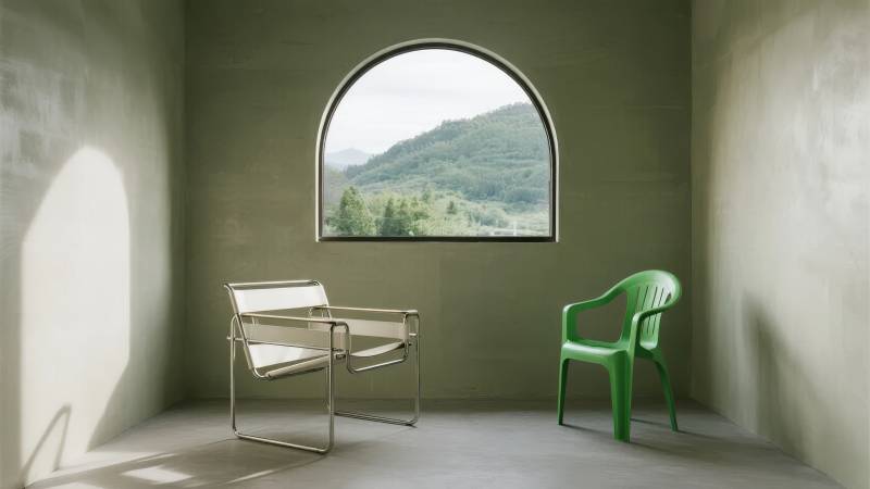 窗边两椅静谧景图片