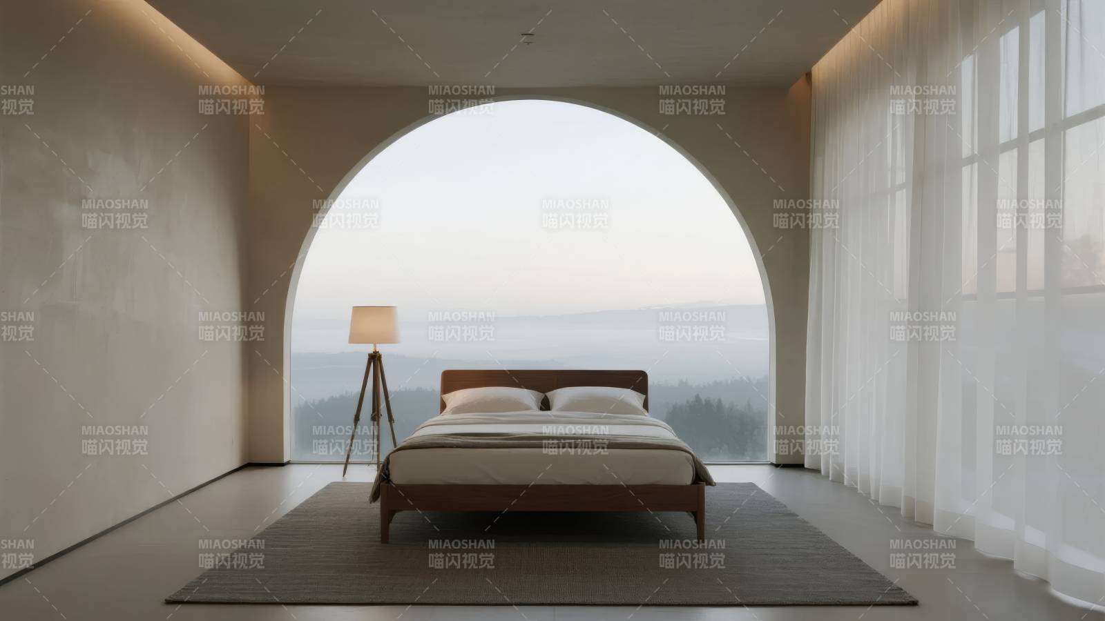 弧窗卧室观景图图片