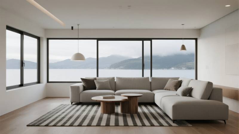 现代客厅湖景图图片