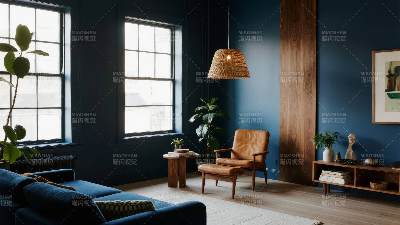 深蓝客厅静谧雅致图片