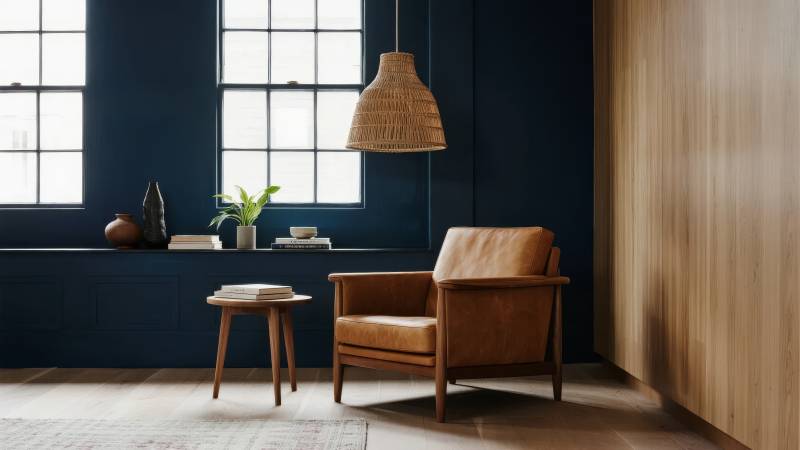 深蓝客厅静谧一角图片