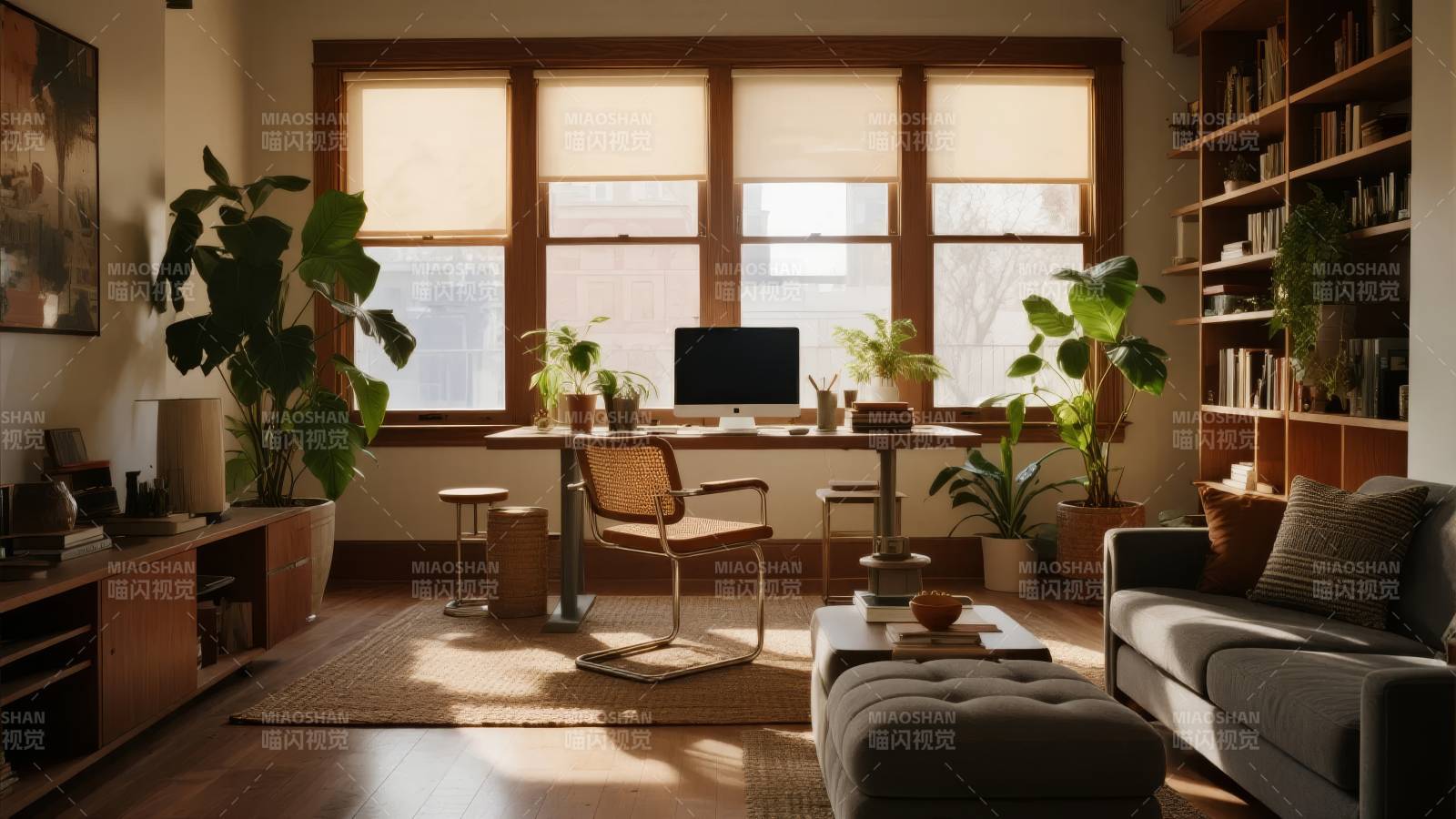 温馨阳光书房一角图片