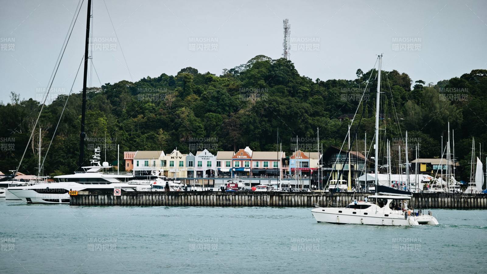 兰卡威码头风光 帆船停泊图片