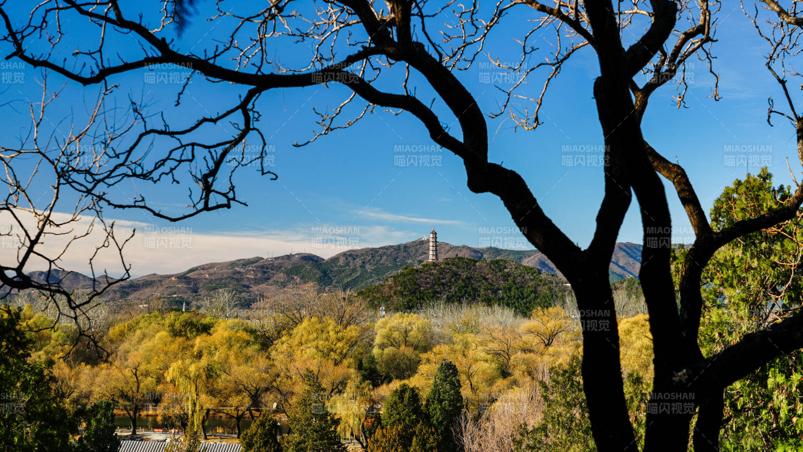 颐和园秋山西山玉峰塔影图片