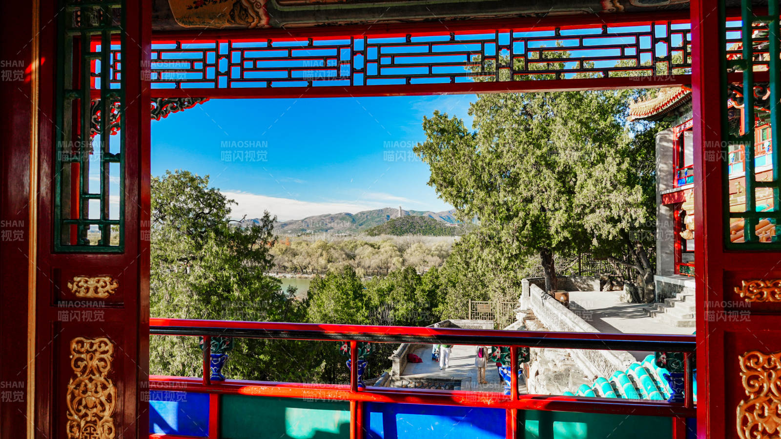 颐和园窗景山水画图片