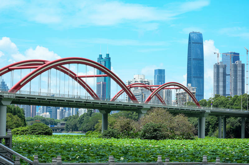 深圳城市天际线下的彩虹桥图片