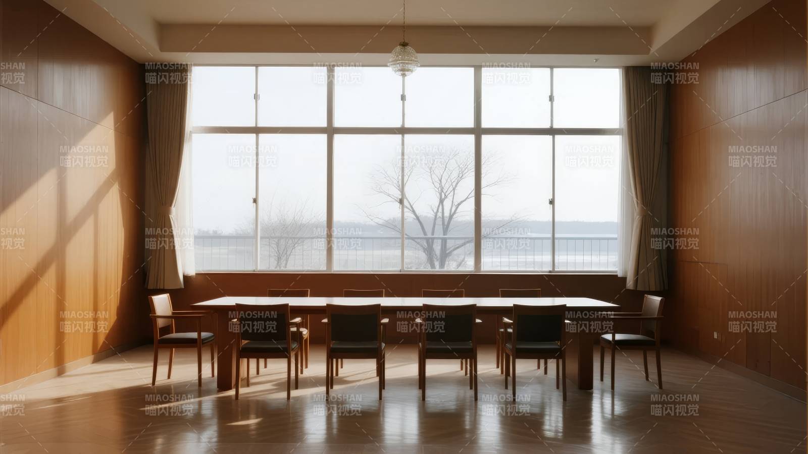 明亮会议室窗景图片