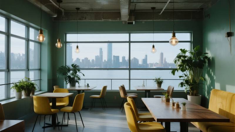 现代办公空间 窗外城市风光图片