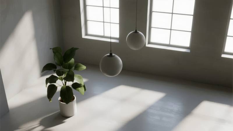 阳光下的绿植与吊灯图片