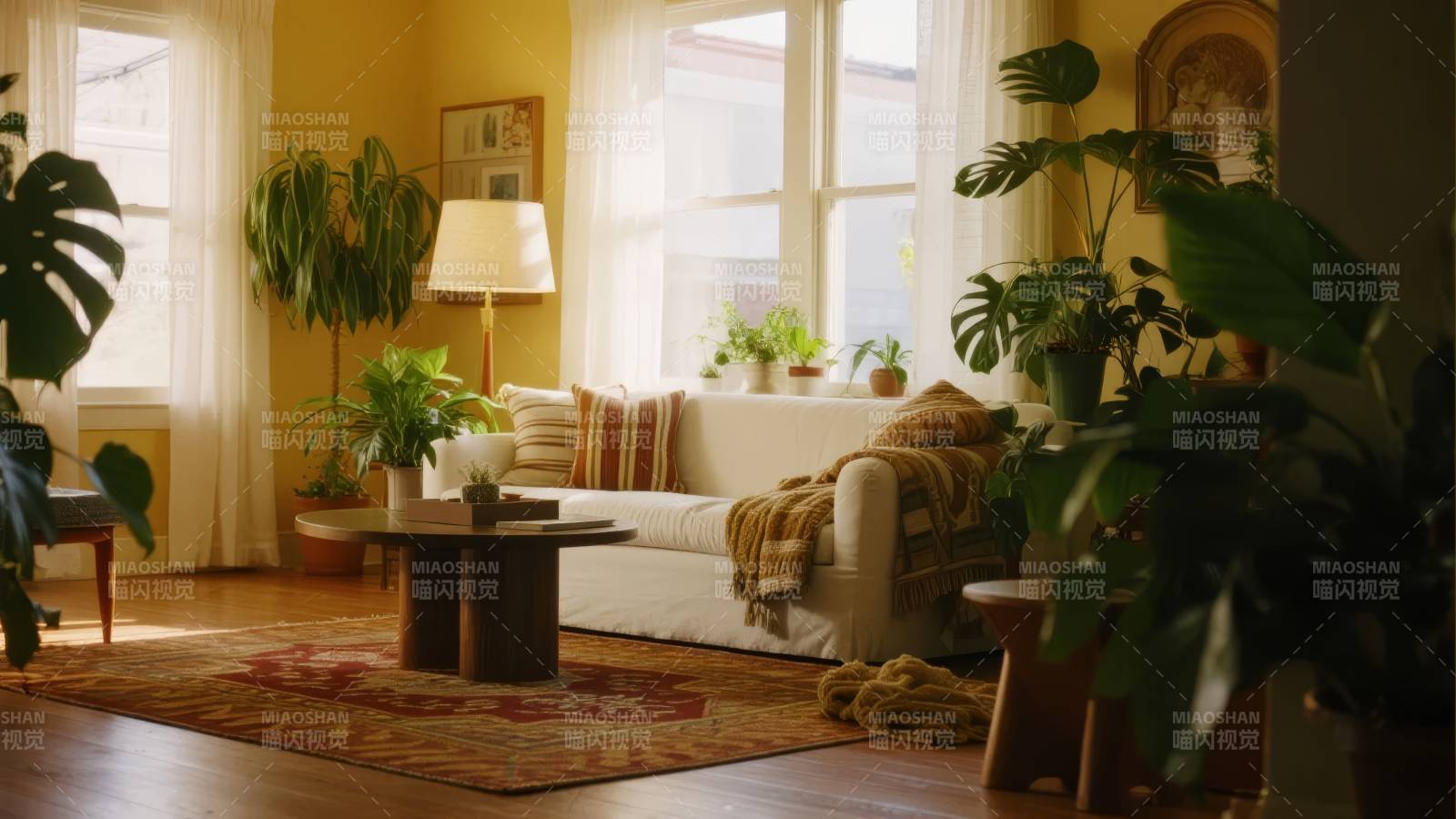 绿植环绕的温馨客厅图片