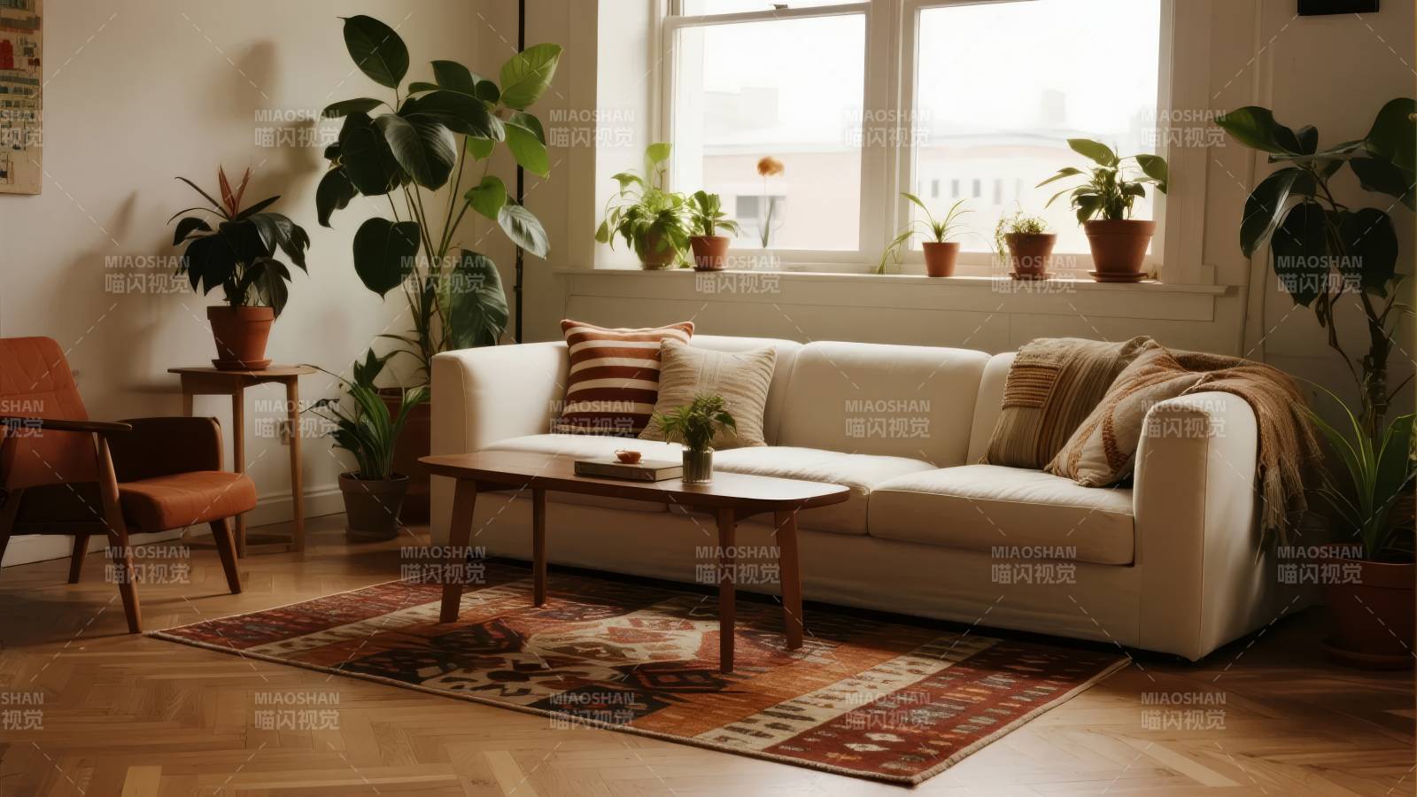 温馨客厅绿植环绕图片